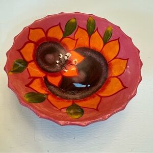 Talavera Folk Art Pottery Bowl Southwestern Tri Foot Red Clay Bowl